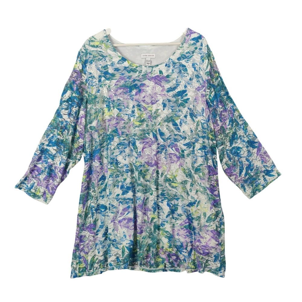 Susan Graver Womens Lace Romantic Cottage Tunic Top 3X Floral Sheer 3/4 Sleeve